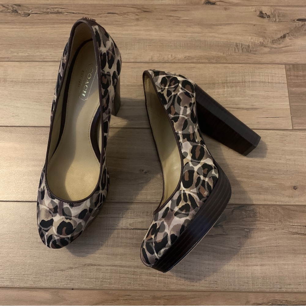 Coach block heel platform pumps